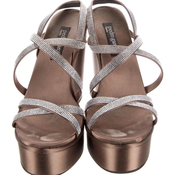 Pedro García Satin Crystal Embellishments Slingback Sandals